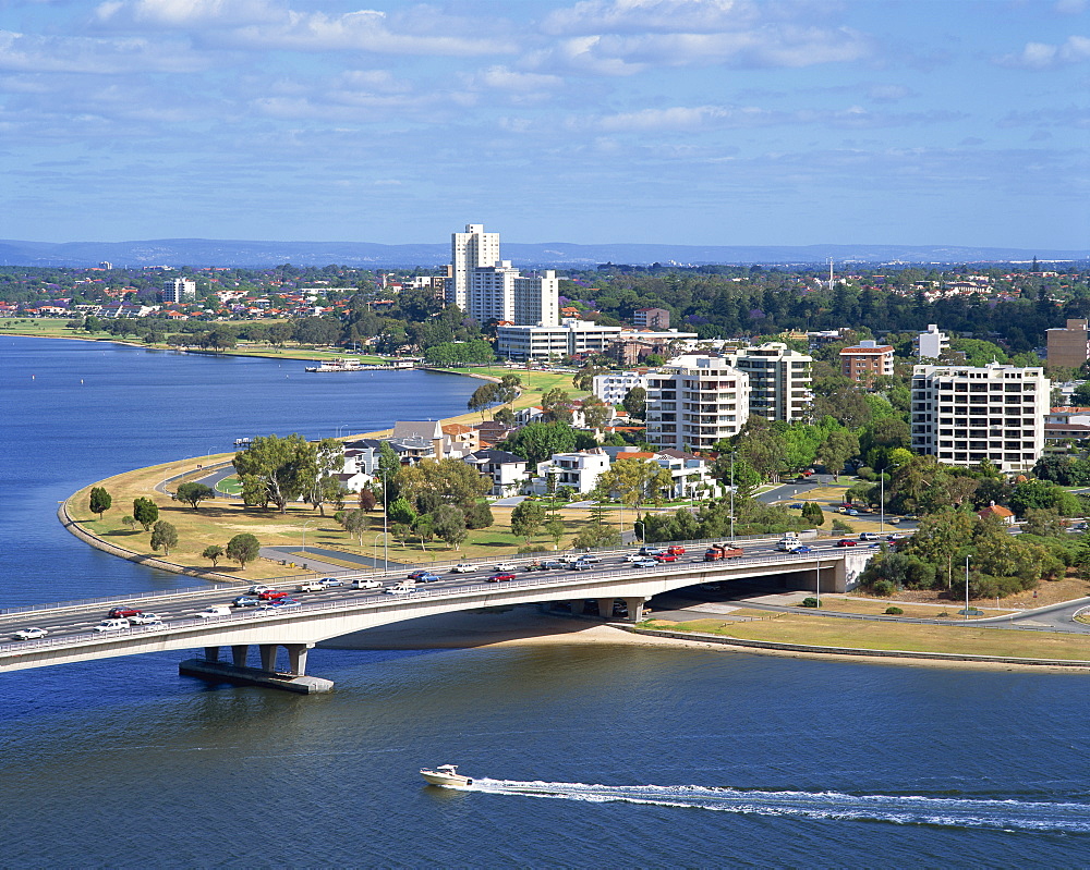 Aerial of the Narrows Bridge in the city of Perth, Western Australia, Australia, Pacific