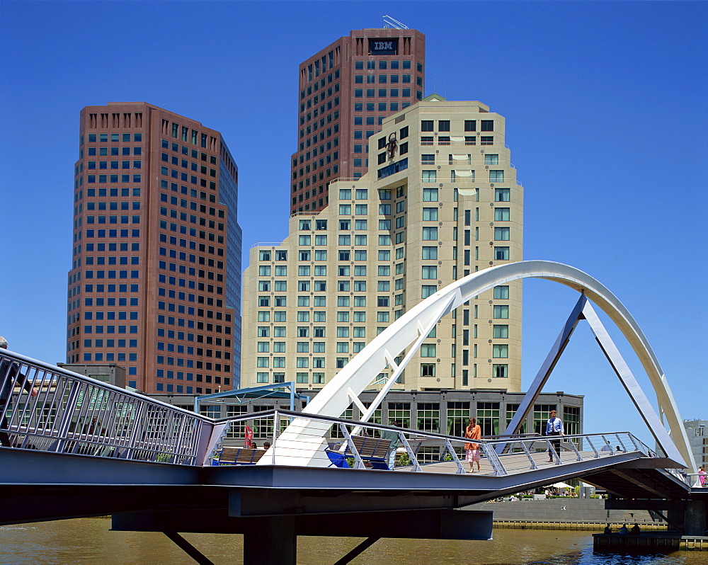 Footbridge and office blocks in the South Bank area of Melbourne, Victoria, Australia, Pacific