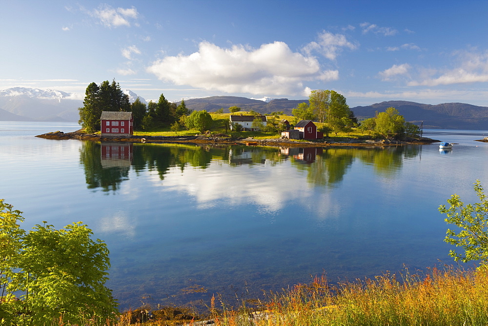 An idyllic rural island in the Hardanger Fjord, Hordaland, Norway, Scandinavia, Europe 