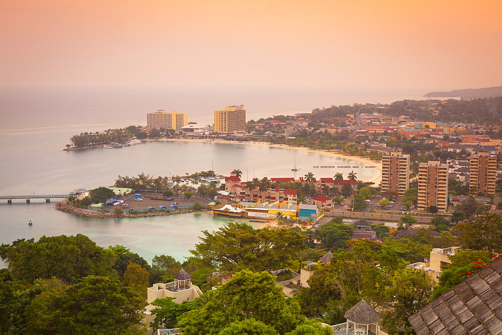 Elevated view over city and coastline, Ocho Rios, Jamaica, West Indies, Caribbean, Central America 