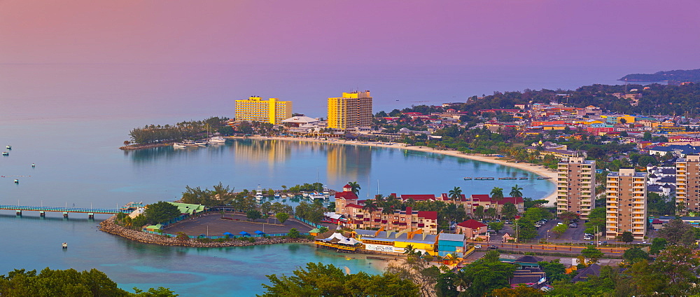 Elevated view over city and coastline, Ocho Rios, Jamaica, West Indies, Caribbean, Central America