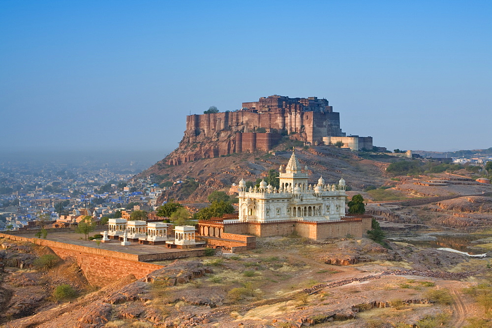 Jaswant Thada and Meherangarh Fort, Jodhpur (The Blue City), Rajasthan, India, Asia