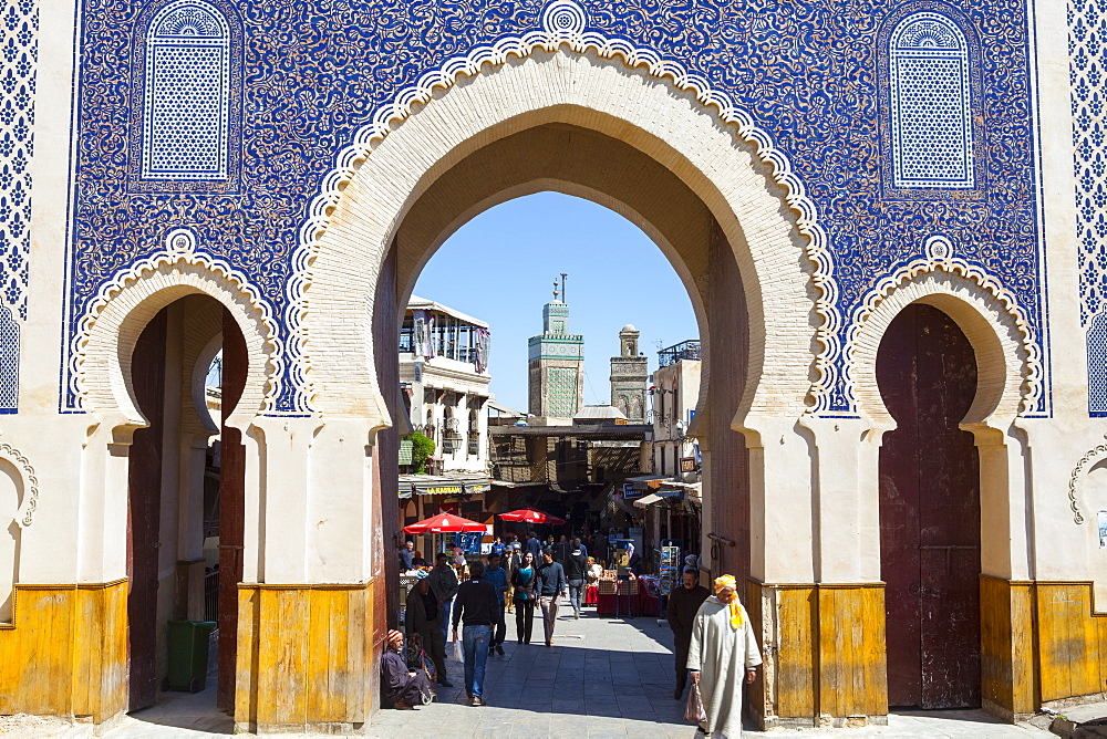 Bab Boujeloud Gate (The Blue Gate), The Medina, Fez, UNESCO World Heritage Site, Morocco, North Africa, Africa 