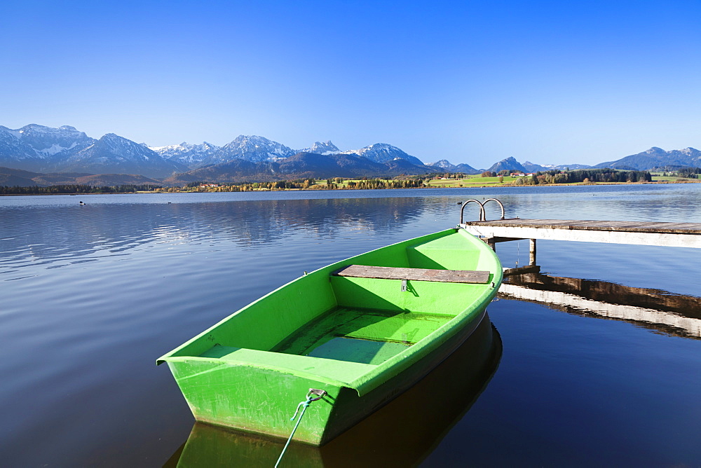 Rowing boat on Lake Hopfensee, Allgau, Bavaria, Germany, Europe 