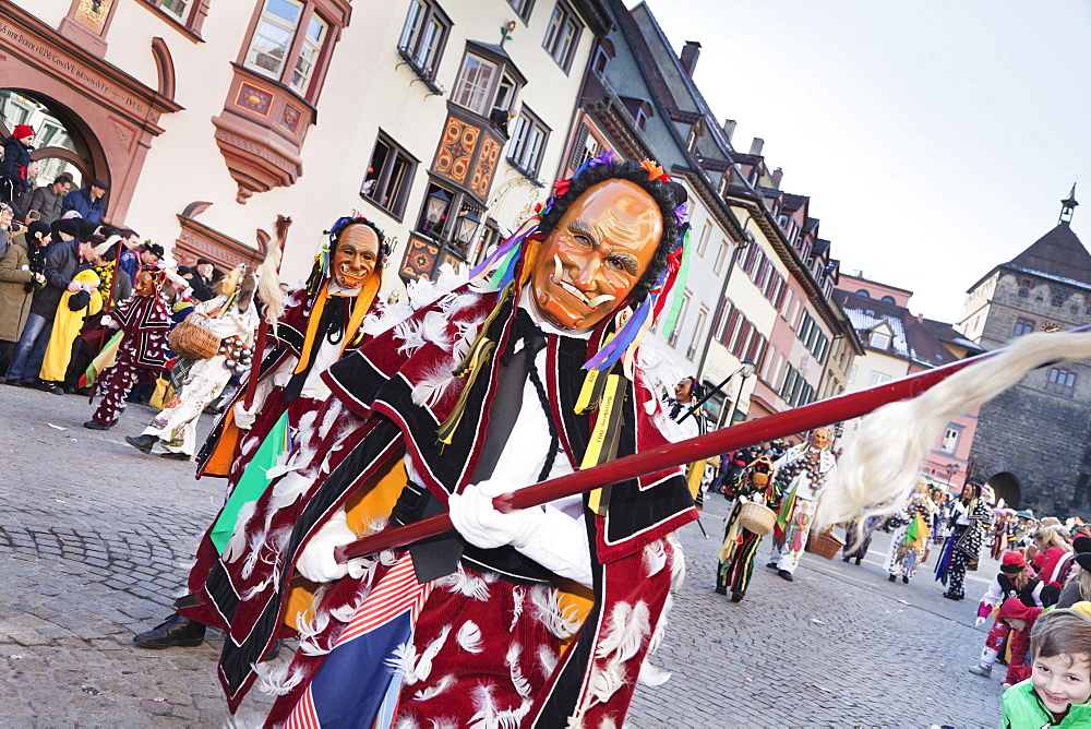 Narrensprung, traditional carnival, Rottweiler Fasnet, Rottweil, Black Forest, Baden Wurttemberg, Germany, Europe 