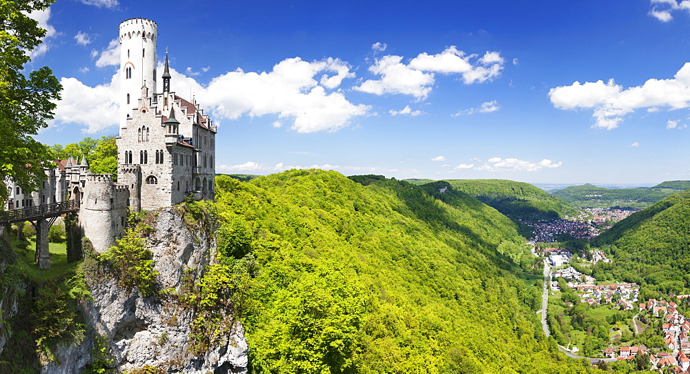 Lichtenstein Castle in spring, Swabian Alb, Baden Wurttemberg, Germany, Europe