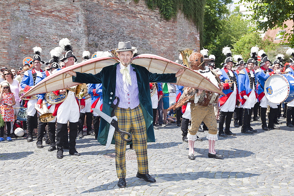 Historic character of the tailor of Ulm (Schneider von Ulm) at the historical parade, Fischerstechen, Ulm, Baden Wurttemberg, Germany, Europe