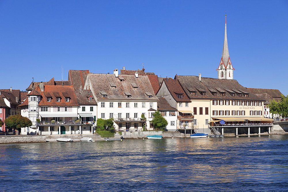 Old town along the Rhine promenade, Stein am Rhein, Canton Schaffhausen, Switzerland, Europe