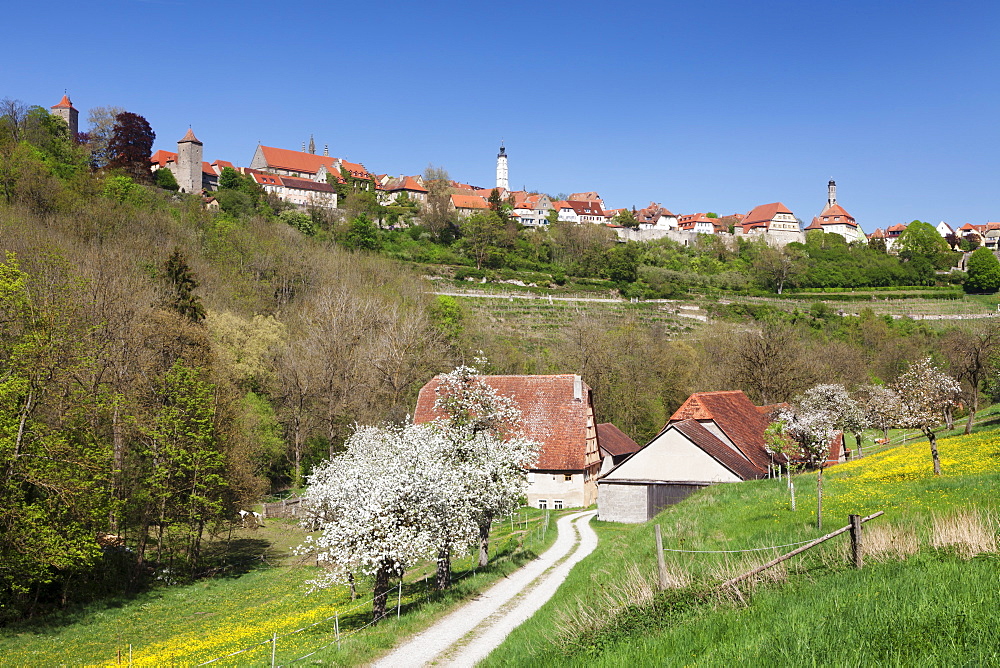 Rothenburg ob der Tauber in the springtime, Romantische Strasse, Franconia, Bavaria, Germany, Europe 