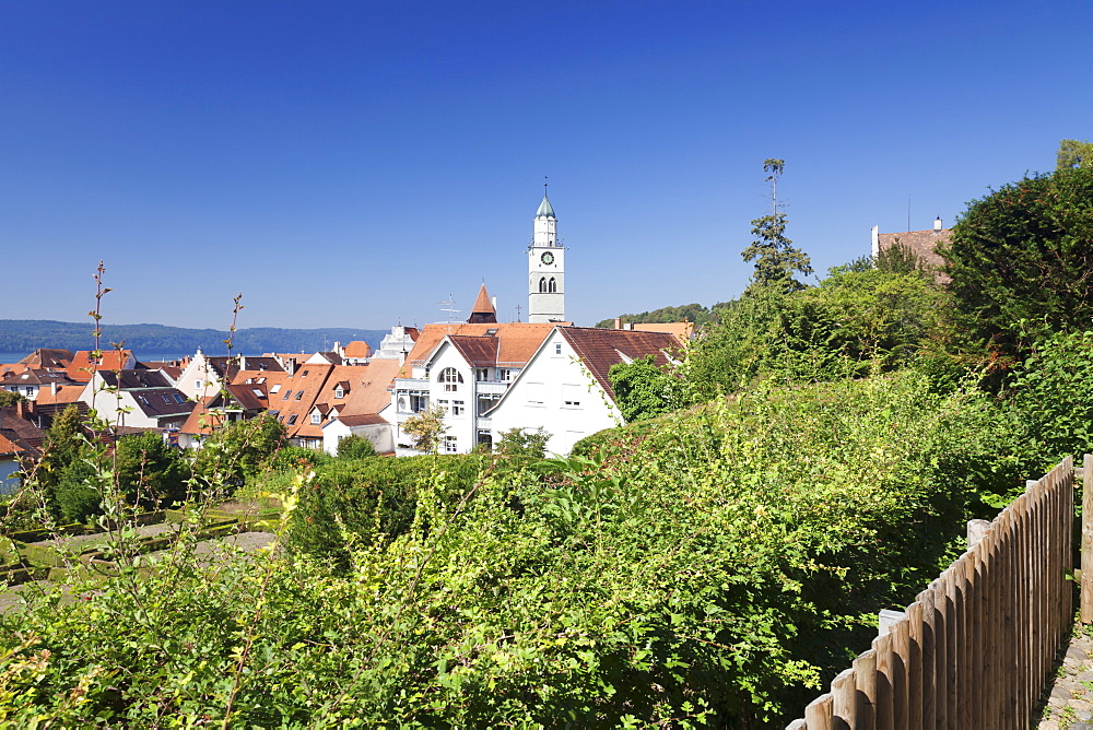 View over the old town with St. Nikolaus Minster, Uberlingen, Lake Constance (Bodensee), Baden Wurttemberg, Germany, Europe