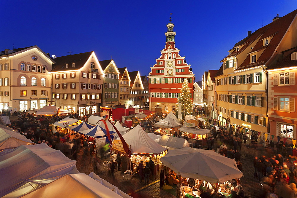 Christmas fair at the marketplace in front of the old town hall, Esslingen, Baden Wurttemberg, Germany, Europe