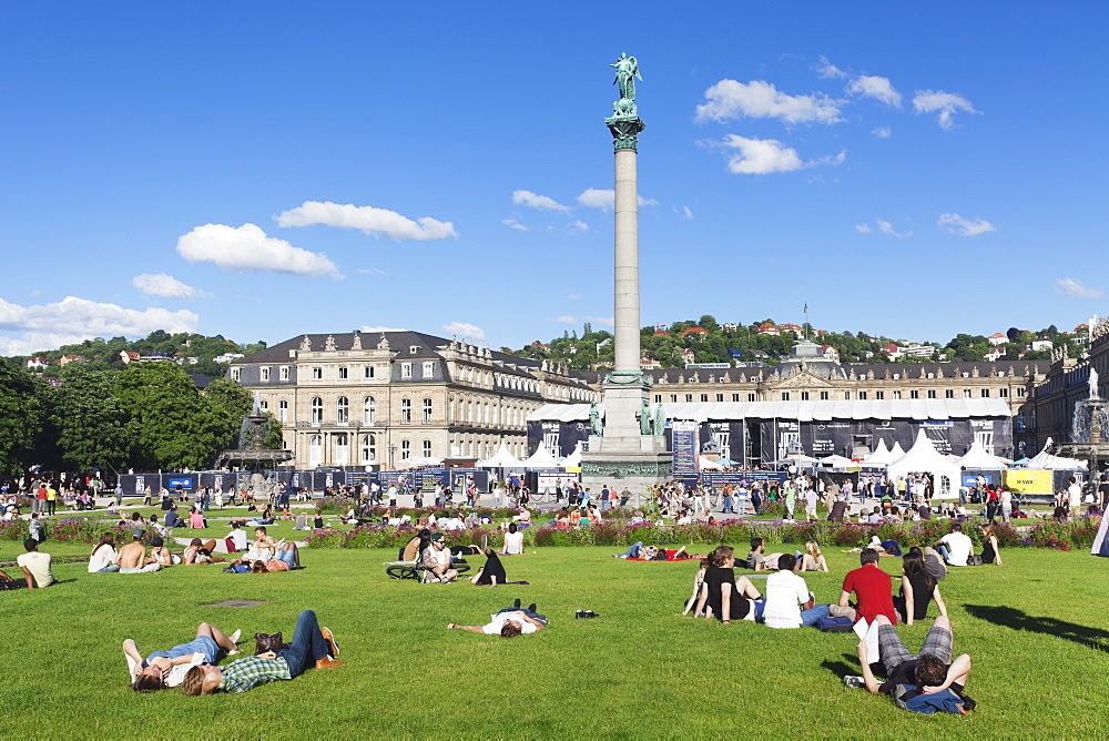 People enjoying the Jazz Open Festival at Schlossplatz Square, Stuttgart, Baden Wurttemberg, Germany, Europe