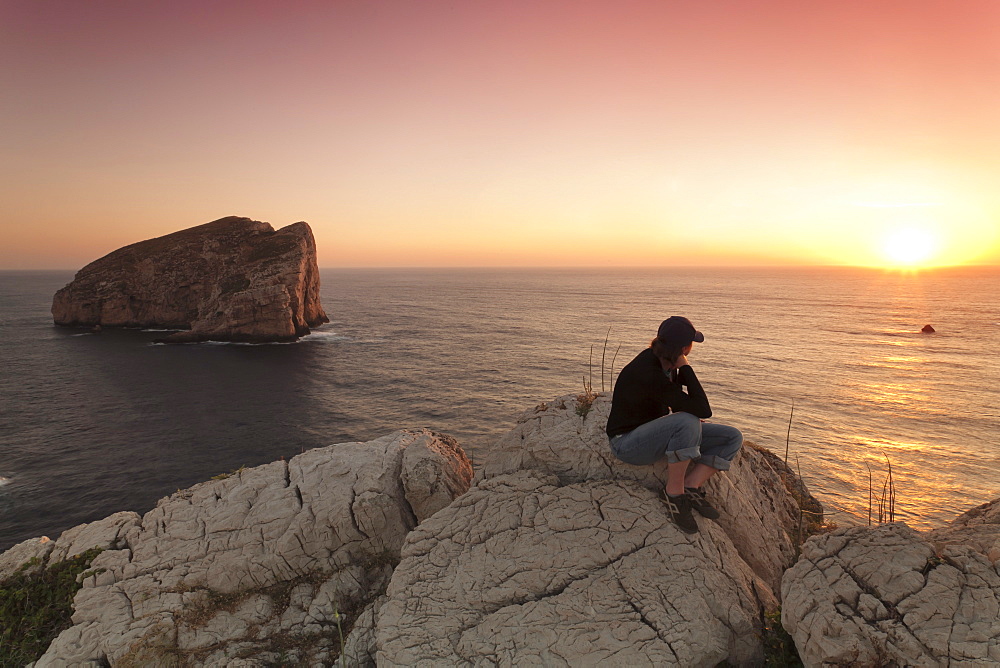 Capo Caccia and Cala Inferno at sunset, Provinz Nurra, Sardinia, Italy, Mediterranean, Europe 