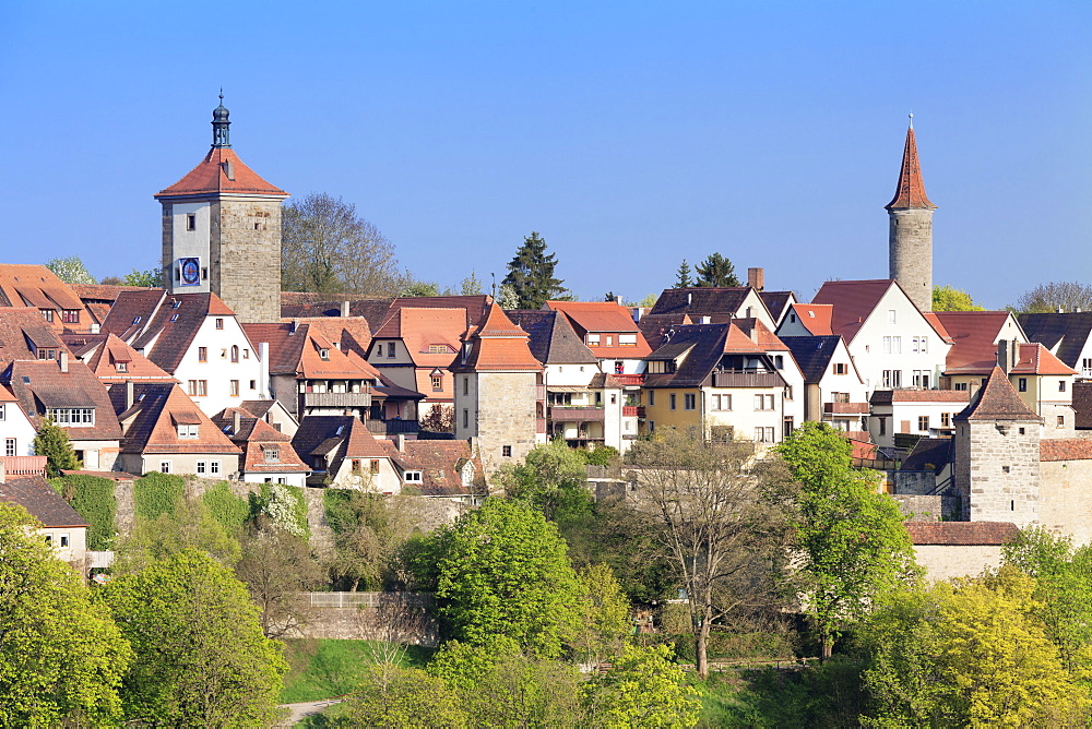 Townscape with Siebersturm Tower and Kobolzeller Turm Tower, Rothenburg ob der Tauber, Romantic Road (Romantische Strasse), Franconia, Bavaria, Germany, Europe