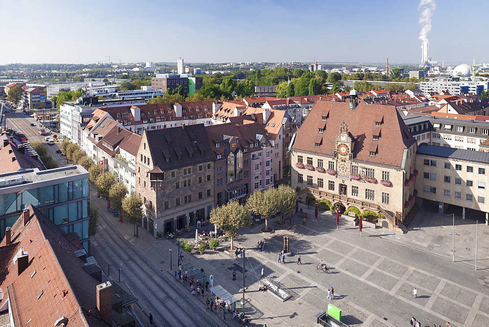 View from Kilianskirche church of Town Hall with astronomical clock and Market Place, Heilbronn, Baden Wurttemberg, Germany, Europe