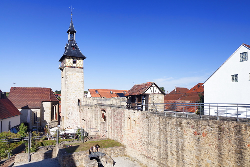 Burgplatz Square with Oberer Torturm Tower, Marbach am Neckar, Neckartal Valley, Ludwigsburg District, Baden Wurttemberg, Germany, Europe