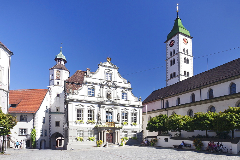 Town Hall, Market Square and St. Martin Church, Wangen, Upper Swabia, Baden Wurttemberg, Germany, Europe