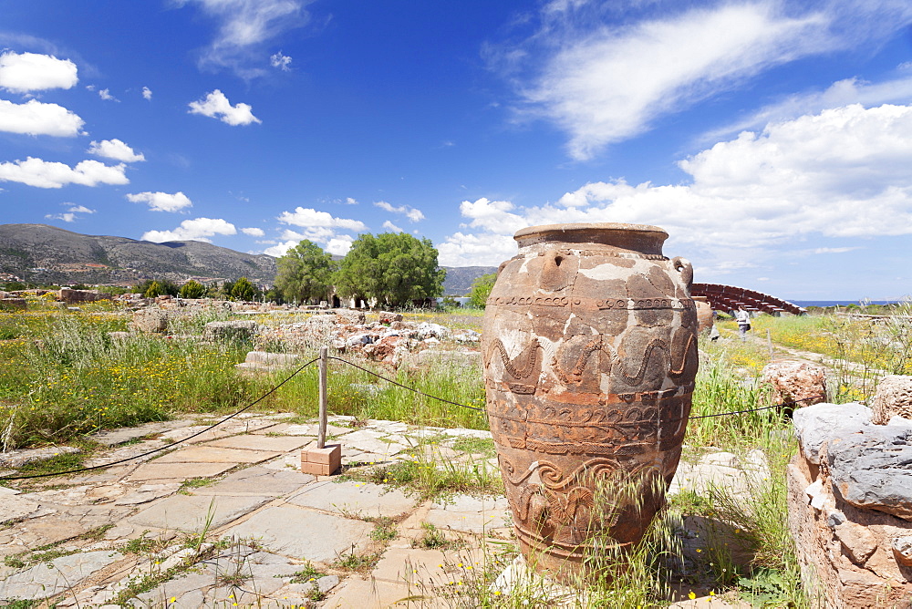 Clay container, Minoan Palace, excavation site,  Malia, Heraklion, Crete, Greek Islands, Greece, Europe