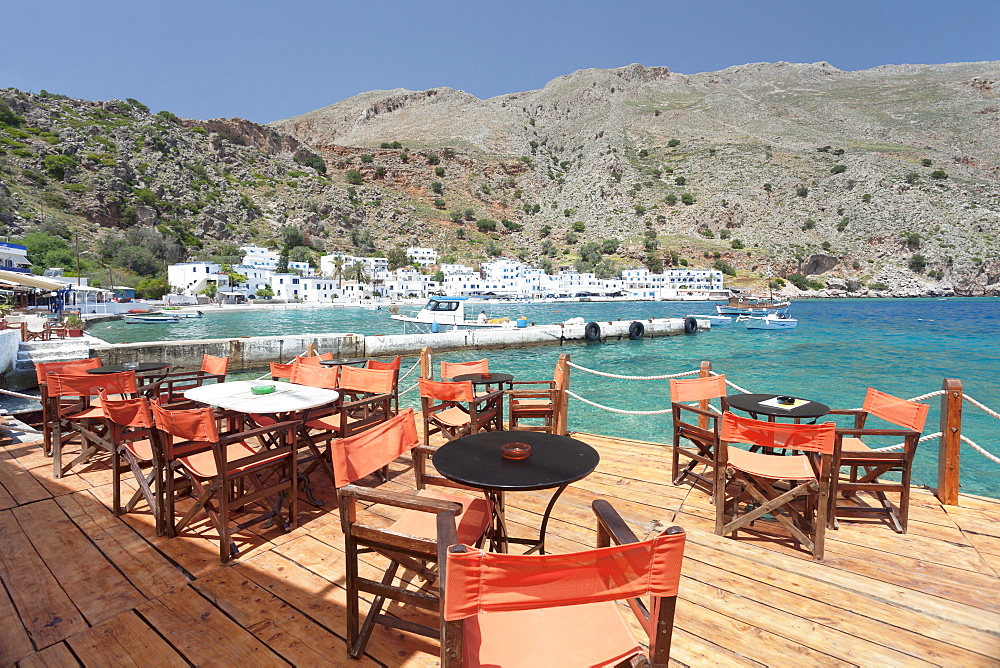 Street cafe at the Promenade, Loutro, South Crete, Crete, Greek Islands, Greece, Europe