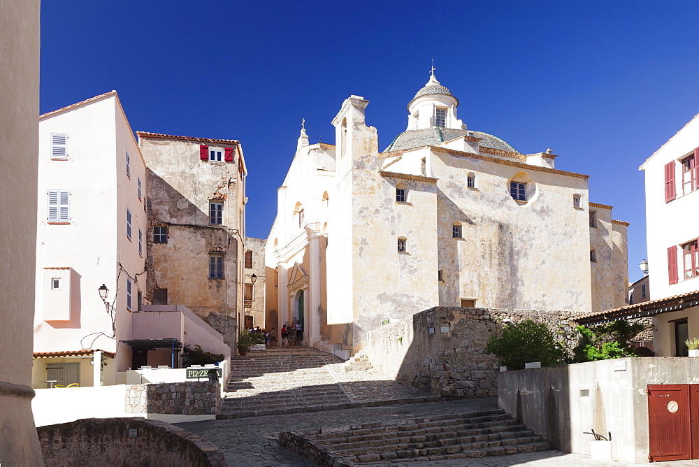 Old town of Calvi with the church of Saint Jean Baptiste, Calvi, Balagne, Corsica, France, Mediterranean, Europe 