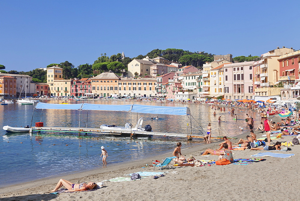 Baia del Silenzio Bay, beach, Sestri Levante, Province Genoa, Riviera di Levante, Liguria, Italy, Europe