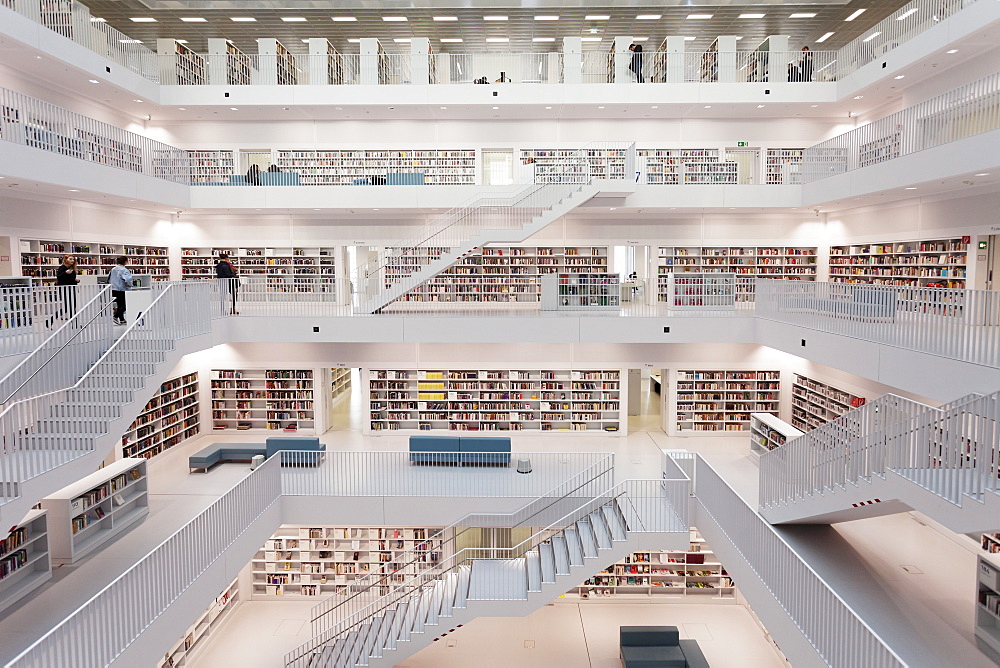 Interior view, New Public Library, Mailaender Platz Square, Architect Prof. Eun Young Yi, Stuttgart, Baden Wurttemberg, Germay, Europe