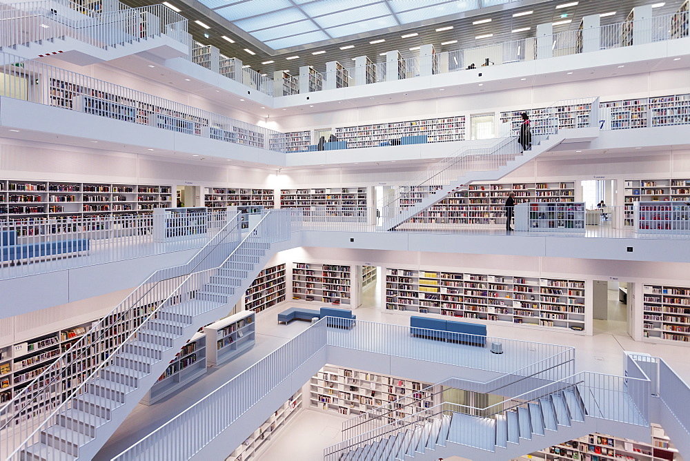 Interior view, New Public Library, Mailaender Platz Square, Architect Prof. Eun Young Yi, Stuttgart, Baden Wurttemberg, Germay, Europe