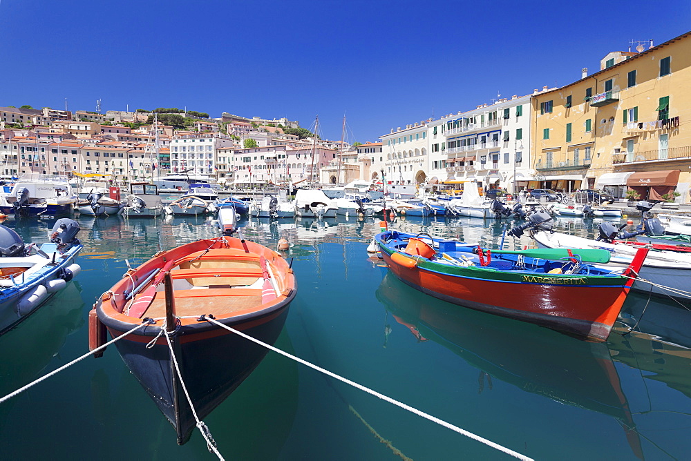 Harbour with fishing boats, Portoferraio, Island of Elba, Livorno Province, Tuscany, Italy, Mediterranean, Europe