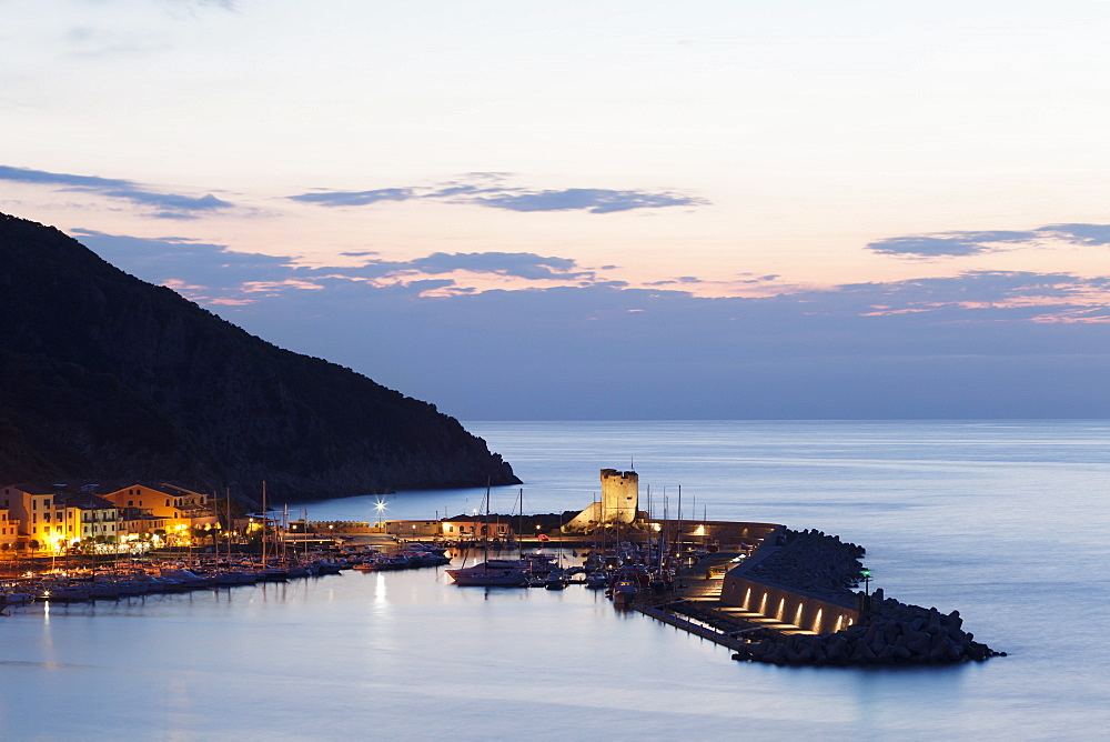 Port of Marciana Marina with Torre Pisana Tower, Marciana Marina, Island of Elba, Livorno Province, Tuscany, Italy, Europe