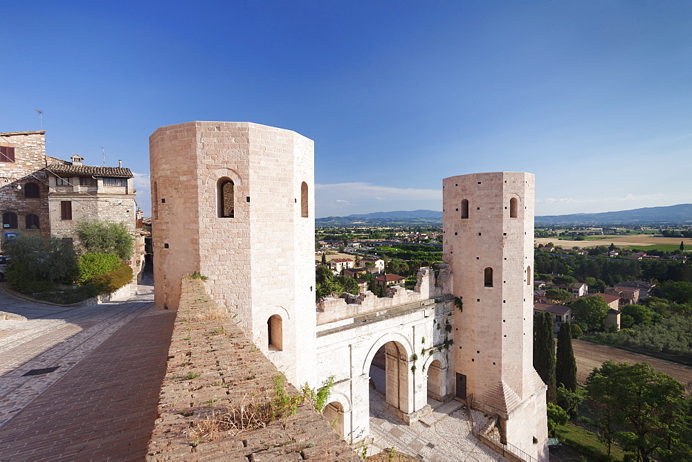 Porto Venere gate and Torri di Properzio Tower, Spello, Perugia District, Umbria, Italy, Europe