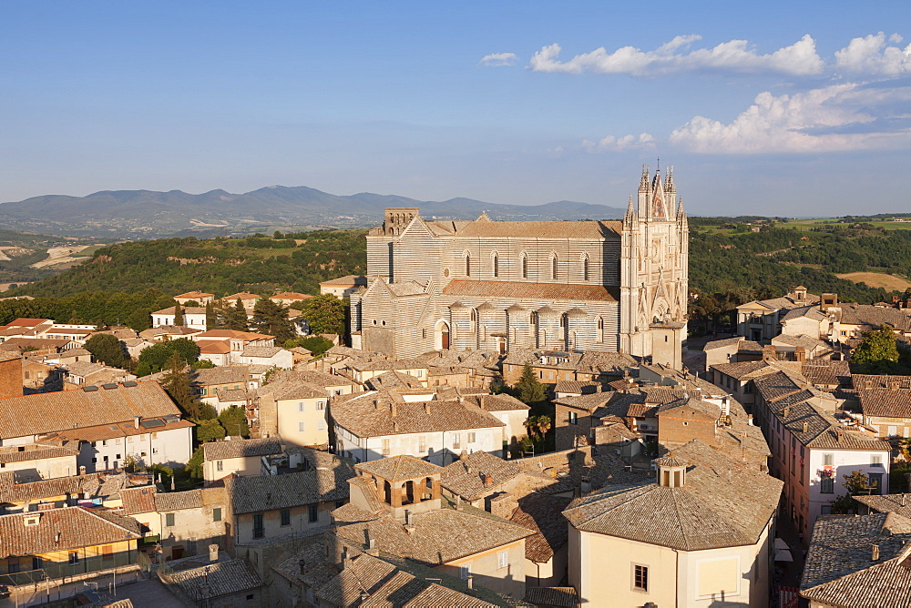 View over the old town with Santa Maria Cathedral, Orvieto, Terni District, Umbria, Italy, Europe