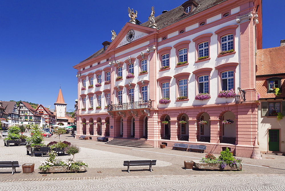 Town Hall on the market square, Obertorturm tower, Gengenbach, Kinzigtal Valley, Black Forest, Baden Wurttemberg, Germany, Europe