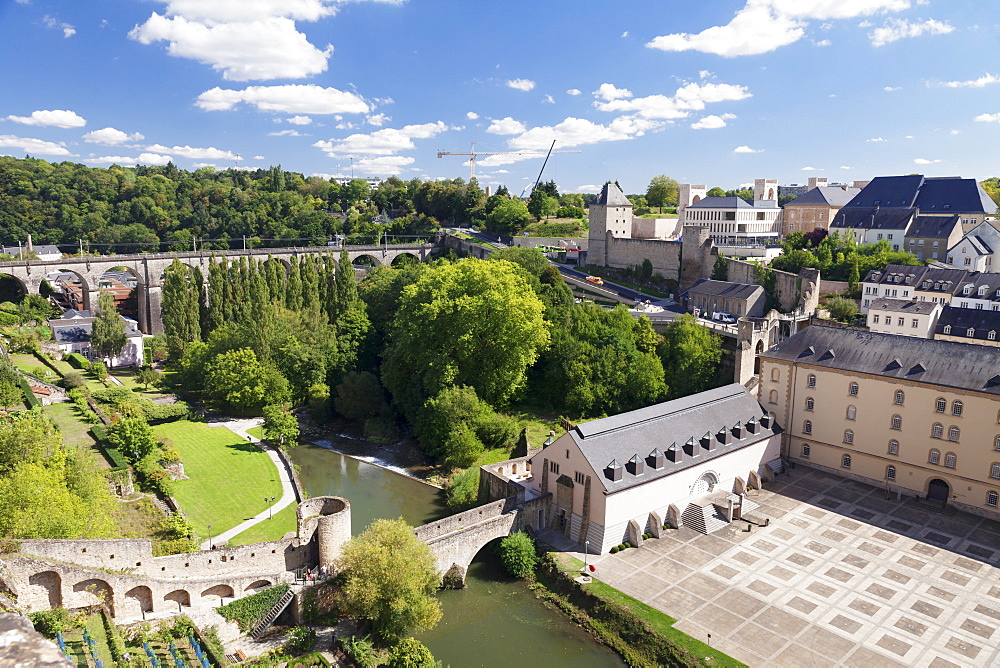 Neumunster Abbey at Lower City Grund, former battlement, old town, UNESCO Wolrd Heritage Site, Luxembourg City, Grand Duchy of Luxembourg, Europe