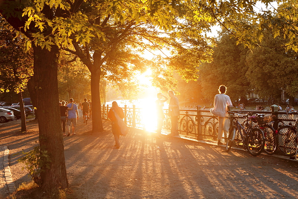 Sunset at Landwehrkanal canal near Admiral Bridge, Kreuzberg, Berlin, Germany, Europe