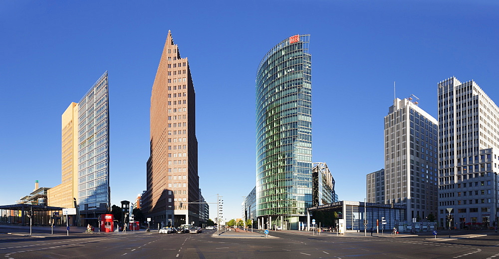 Potsdamer Platz Square with DB Tower, Sony Center and Kollhoff Turm Tower, Berlin Mitte, Berlin, Germany, Europe