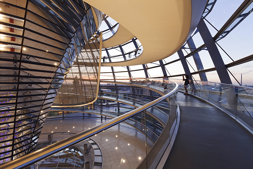 The Dome by Norman Foster, Reichstag Parliament Building at sunset, Mitte, Berlin, Germany, Europe