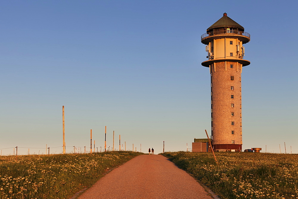 Feldberg Tower at Seebuck Mountain at sunset, Feldberg Mountain, Black Forest, Baden-Wurttemberg, Germany, Europe