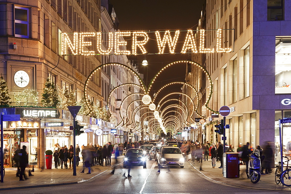 Neuer Wall street with Christmas decoration, Hamburg, Hanseatic City, Germany, Europe