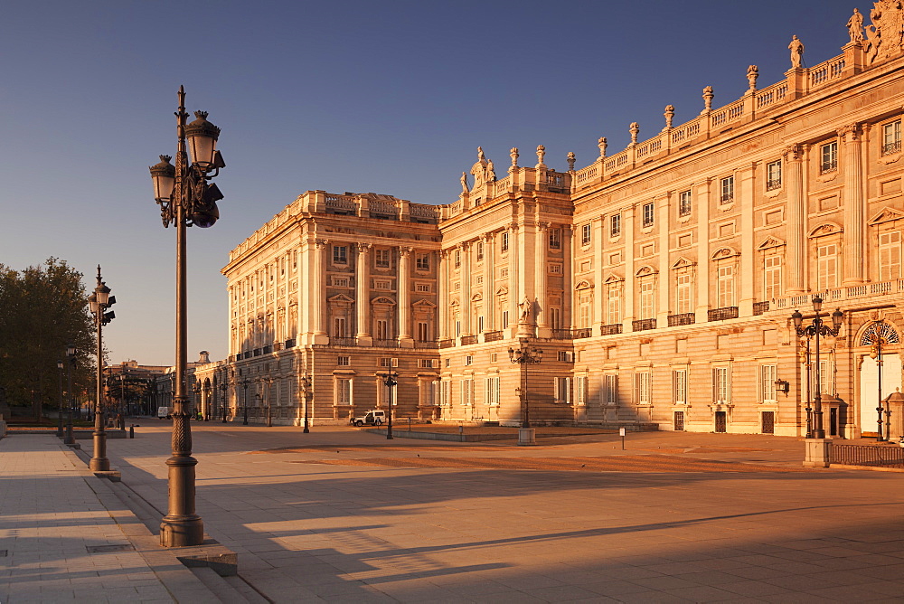 Royal Palace (Palacio Real) at sunrise, Madrid, Spain, Europe