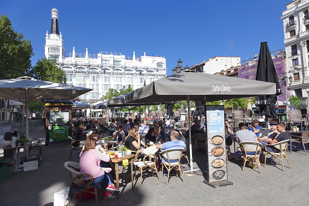 Street cafe at Plaza de Santa Ana, Hotel Reina Victoria, Madrid, Spain, Europe