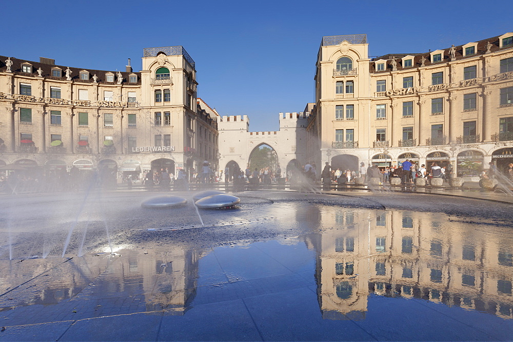 Fountain at Karlsplatz Square, Stachus, Karlstor Gate, Munich, Bavaria, Germany, Europe