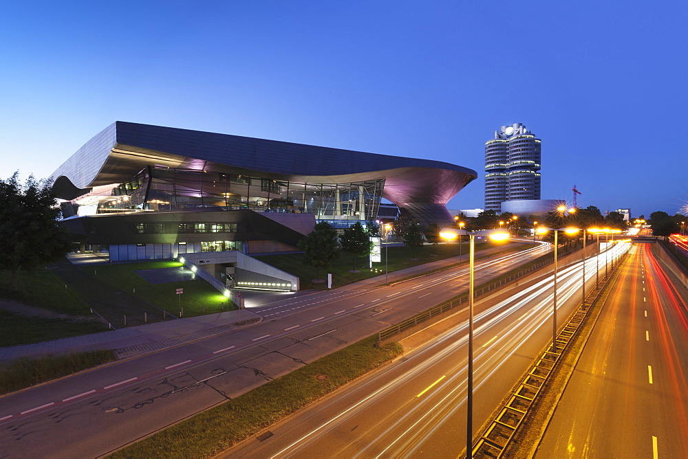 BMW Welt with BMW building and BMW Museum, Olympiazentrum, Mittleren Ring, Munich, Bavaria, Germany, Europe