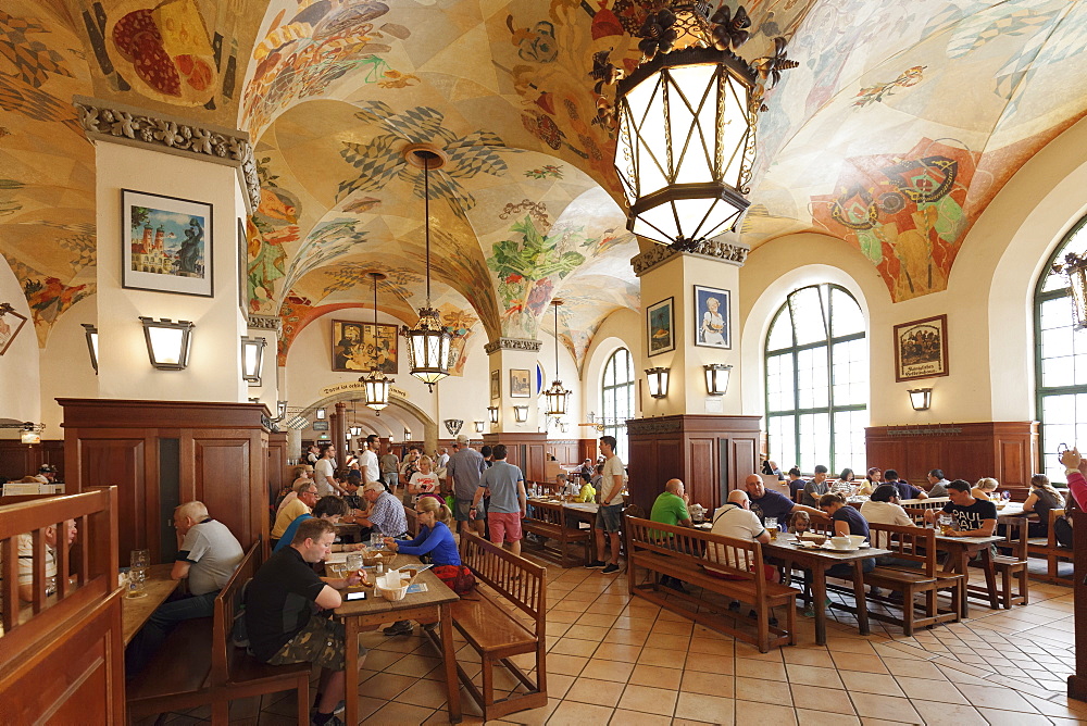 Historic Beer Hall called Schwemme at Hofbraeuhaus, Munich, Bavaria, Germany, Europe