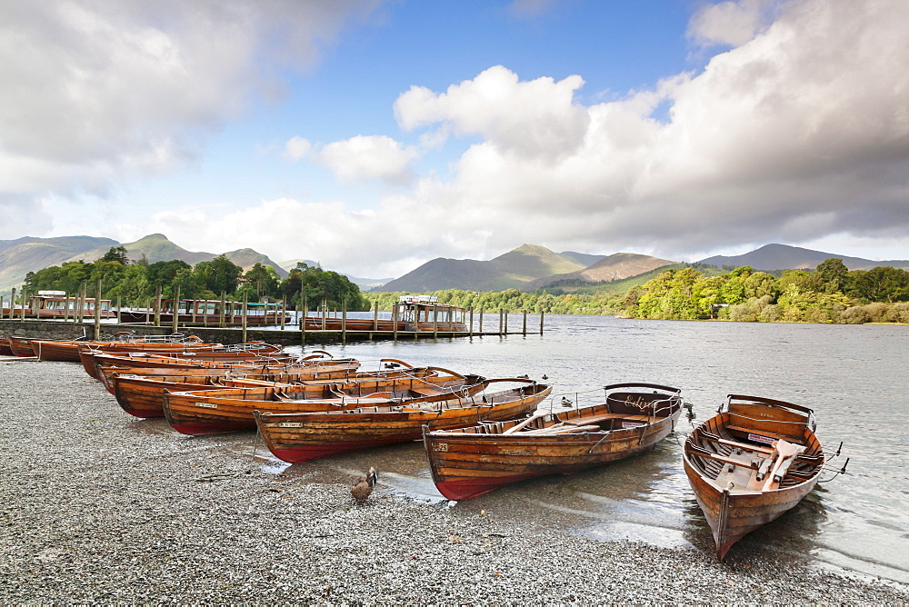 Rowing boats on Derwent Water, Keswick, Lake District National Park, Cumbria, England, United Kingdom, Europe