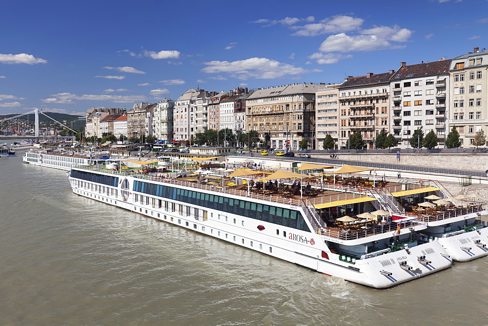 River cruise ships on Danube River, Pest, Budapest, Hungary, Europe