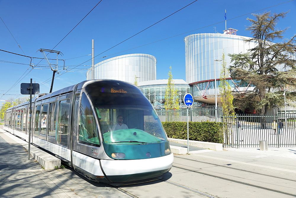 Tram at European Court of Human Rights, Strasbourg, Alsace, France, Europe