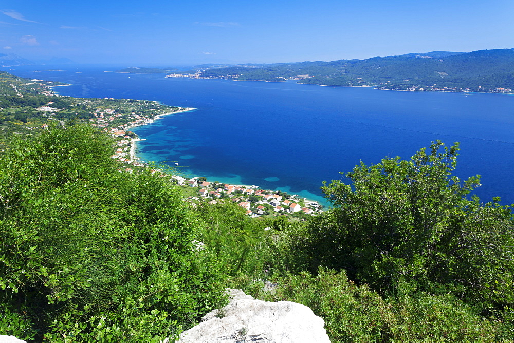 View from the Peninsula of Peljesac to Korcula Island, Dalmatia, Croatia, Europe 