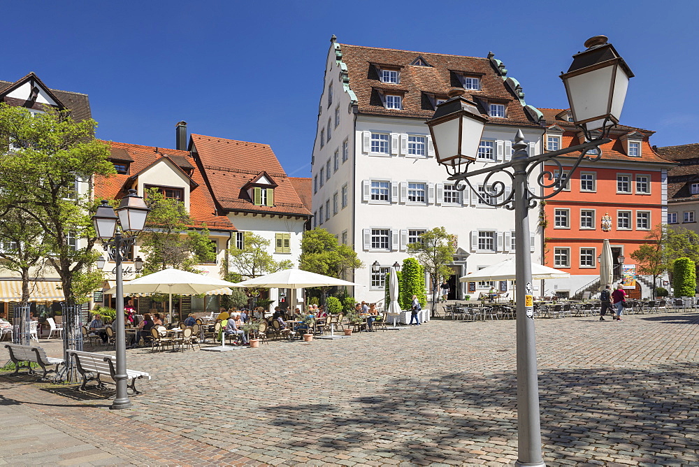 Street Cafe at Schlossplatz Square, Meersburg, Lake Constance, Baden-Wurttemberg, Germany, Europe