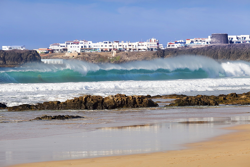 View from Playa del Castillo to El Cotillo, Fuerteventura, Canary Islands, Spain, Atlantic, Europe 