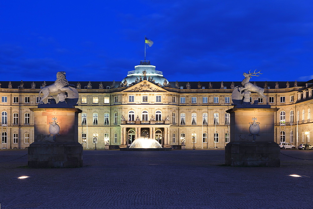 Neues Schloss castle at Schlossplatz Square, Stuttgart, Baden Wurttemberg, Germany, Europe 